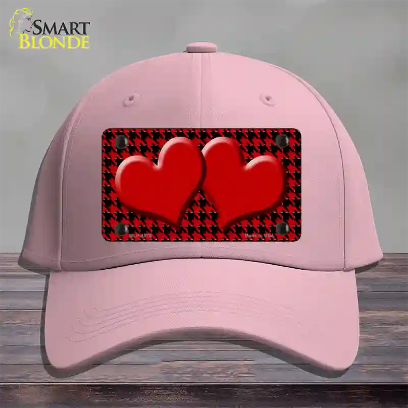 Red Black Houndstooth Red Center Hearts Novelty License Plate Hat Cotton / Pink