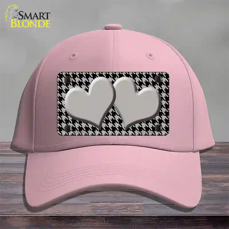 Grey Black Houndstooth Grey Center Hearts Novelty License Plate Hat Cotton / Pink