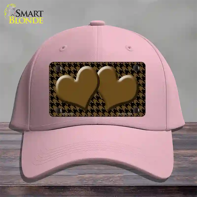 Brown Black Houndstooth Brown Center Hearts Novelty License Plate Hat Cotton / Pink