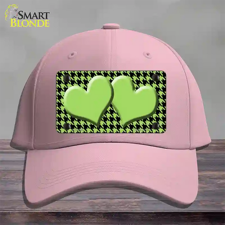 Lime Green Black Houndstooth Lime Green Center Hearts Novelty License Plate Hat Cotton / Pink