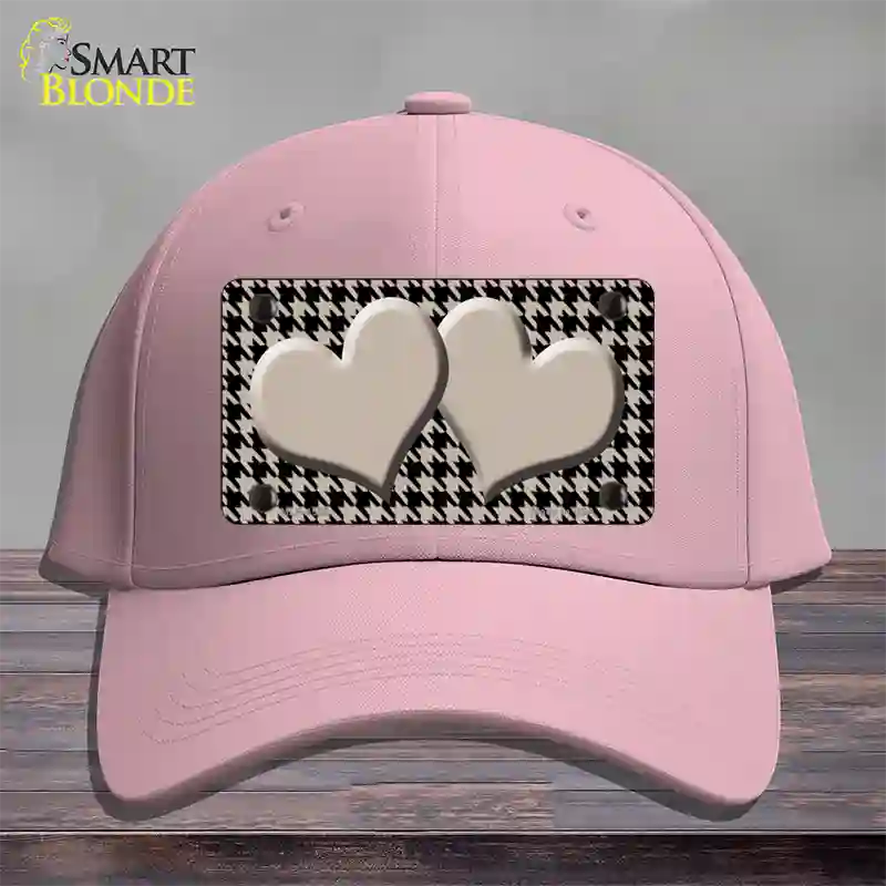 Tan Black Houndstooth Tan Center Hearts Novelty License Plate Hat Cotton / Pink