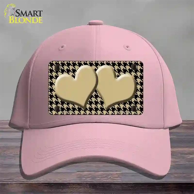 Gold Black Houndstooth Gold Center Hearts Novelty License Plate Hat Cotton / Pink