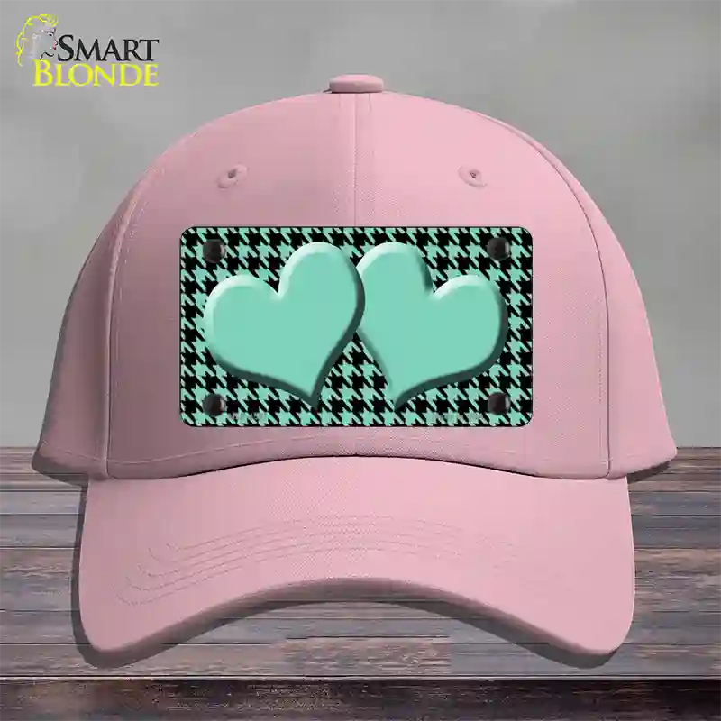 Mint Black Houndstooth Mint Center Hearts Novelty License Plate Hat Cotton / Pink