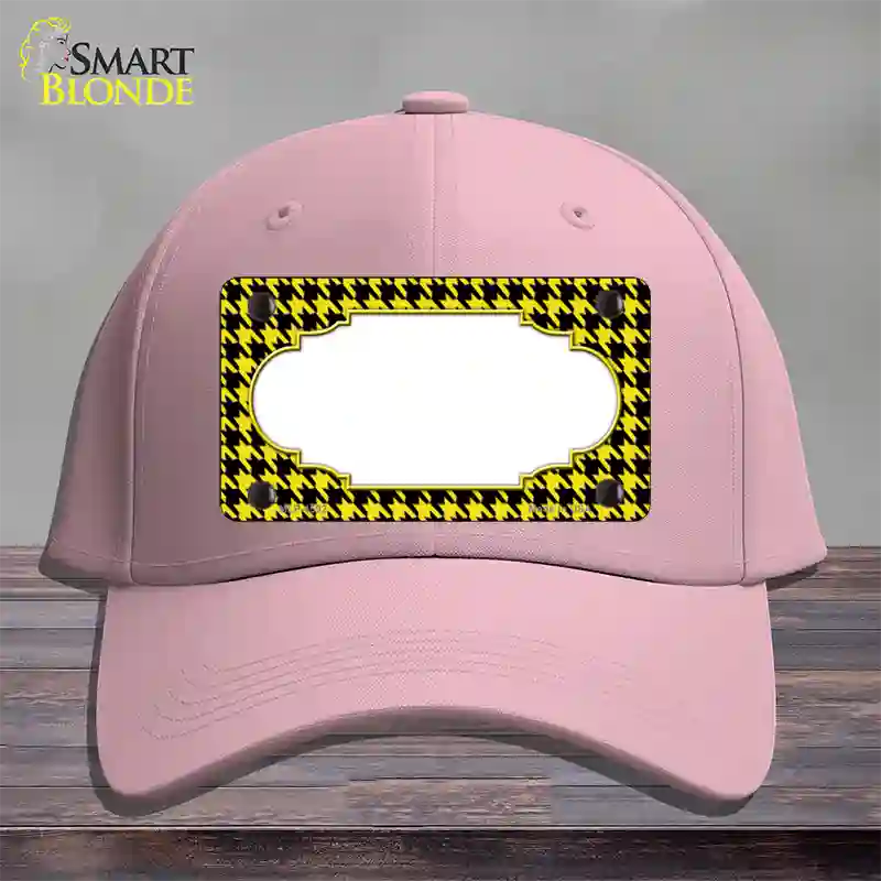 Yellow Black Houndstooth Scallop Center Novelty License Plate Hat Cotton / Pink