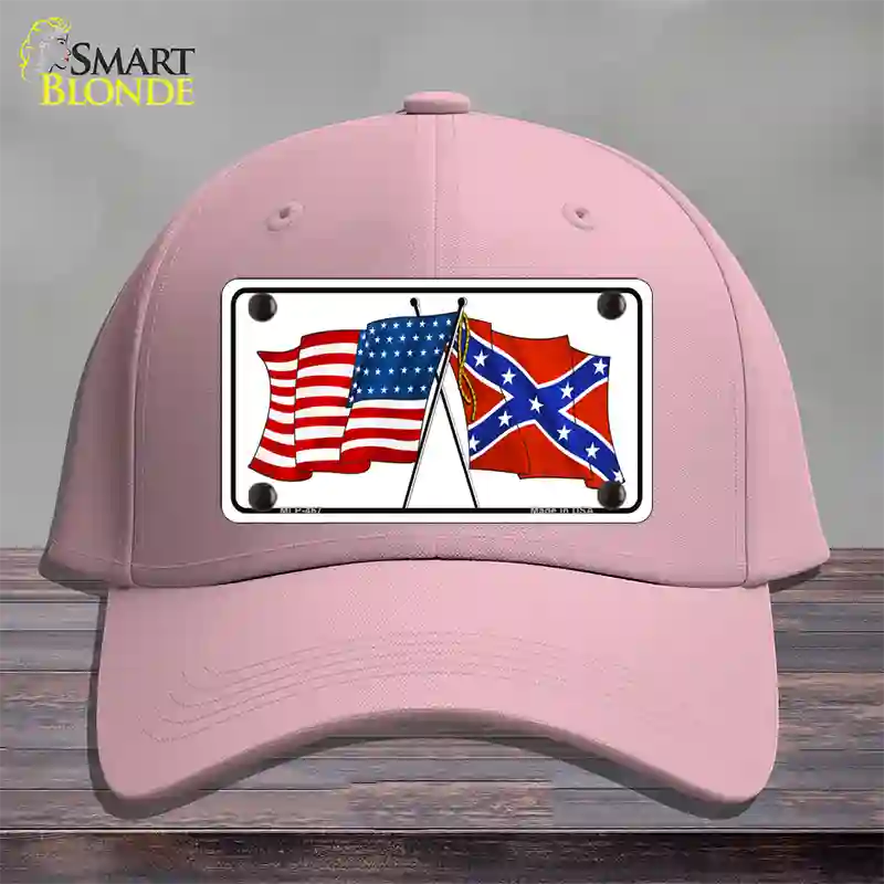 Confederate USA Crossed Flags Novelty License Plate Hat Cotton / Pink