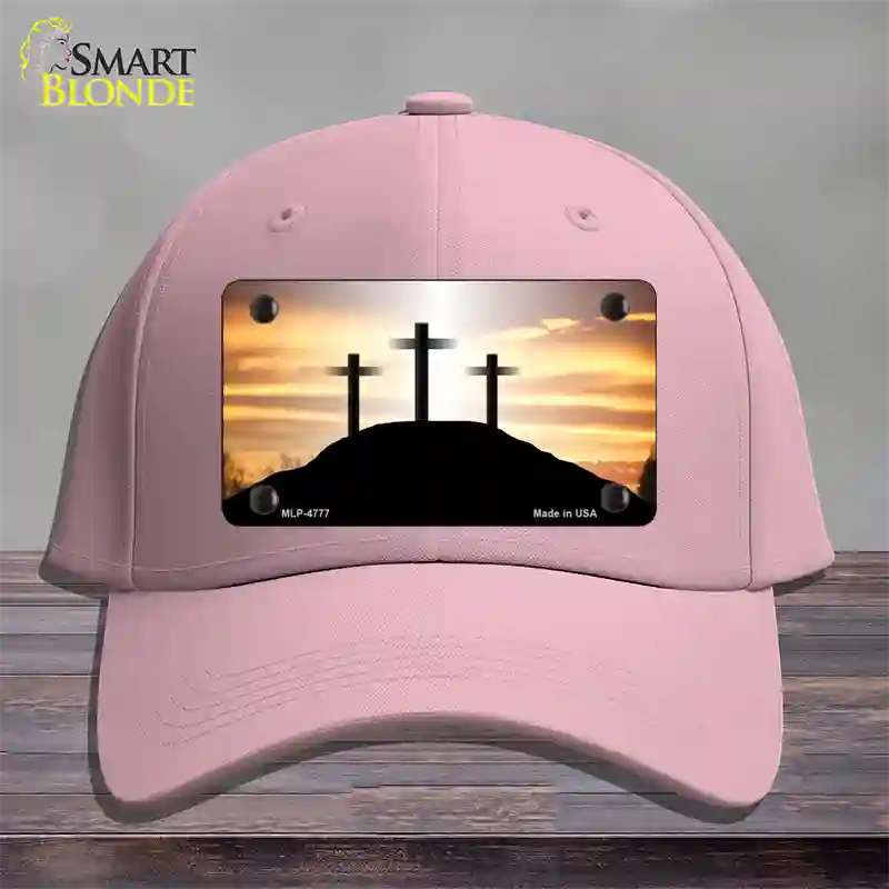 Three Crosses Sunset Novelty License Plate Hat Cotton / Pink