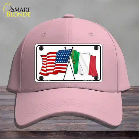 United States Italy Crossed Flags Novelty License Plate Hat Cotton / Pink