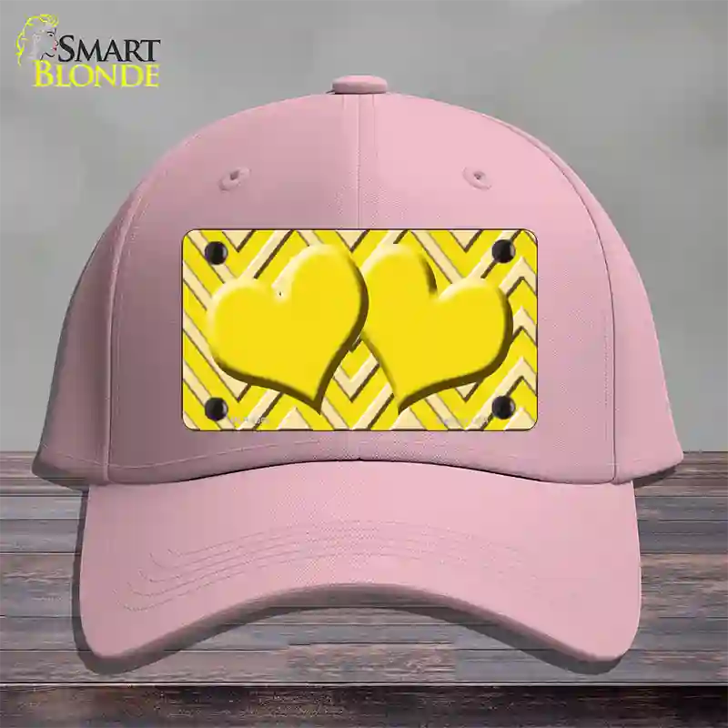 Yellow Light Yellow Heart Large Chevron Novelty License Plate Hat Cotton / Pink