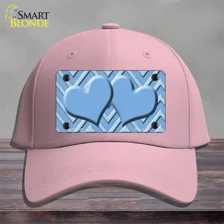 Light Blue Lighter Blue Heart Large Chevron Novelty License Plate Hat Cotton / Pink