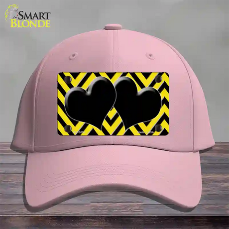 Yellow Black Chevon Hearts Novelty License Plate Hat Cotton / Pink