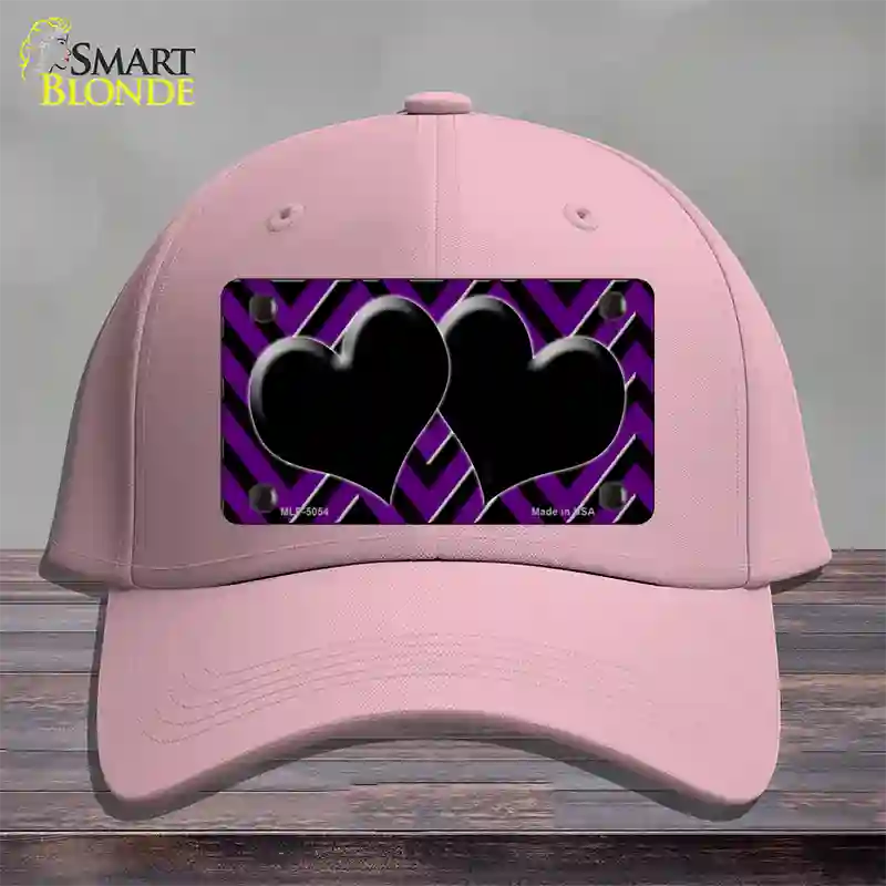 Purple Black Chevon Hearts Novelty License Plate Hat Cotton / Pink