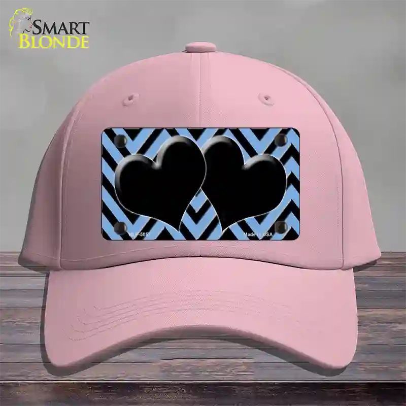 Light Blue Black Chevon Hearts Novelty License Plate Hat Cotton / Pink