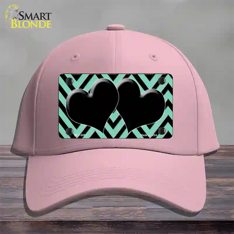 Mint Black Chevon Hearts Novelty License Plate Hat Cotton / Pink