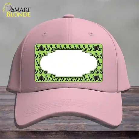 Lime Green Black Anchor Scallop Center Novelty License Plate Hat Cotton / Pink