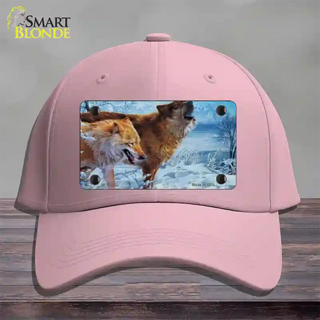 Wintertime Wolf Novelty License Plate Hat Cotton / Pink