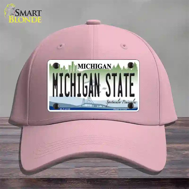 Michigan State Novelty License Plate Hat Cotton / Pink