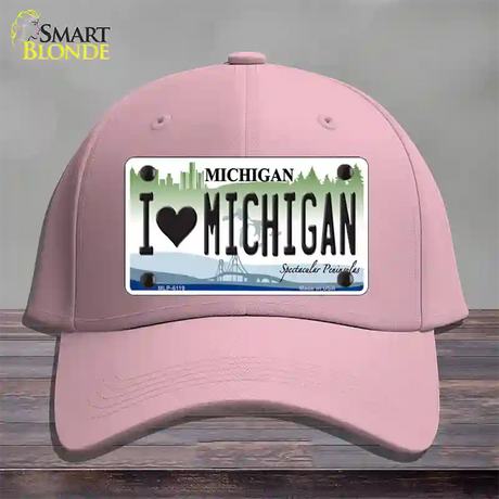 I Love Michigan Novelty License Plate Hat Cotton / Pink