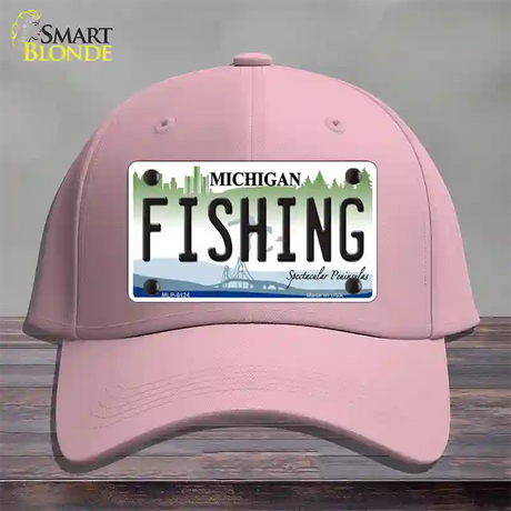 Fishing Michigan Novelty License Plate Hat Cotton / Pink