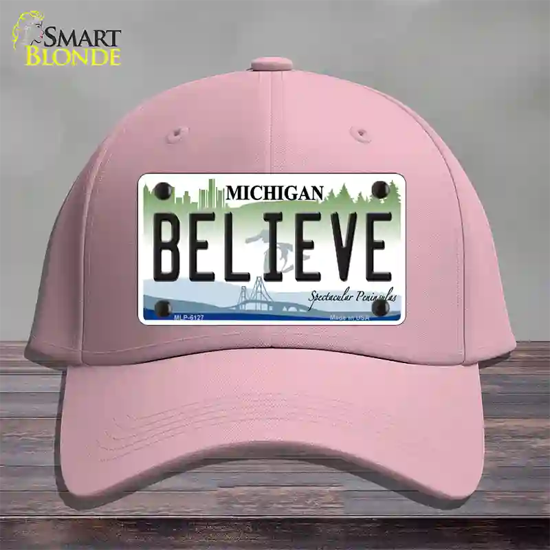 Believe Michigan Novelty License Plate Hat Cotton / Pink