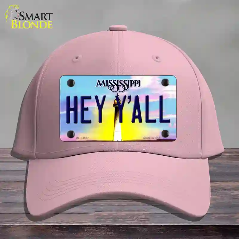 Hey YAll Mississippi Novelty License Plate Hat Cotton / Pink