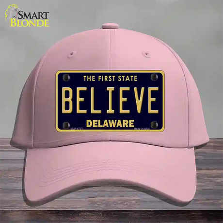 Believe Delaware Novelty License Plate Hat Cotton / Pink