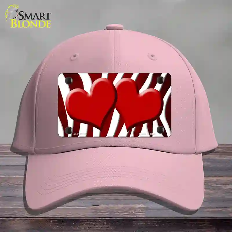 Red White Zebra Hearts Oil Rubbed Novelty License Plate Hat Cotton / Pink