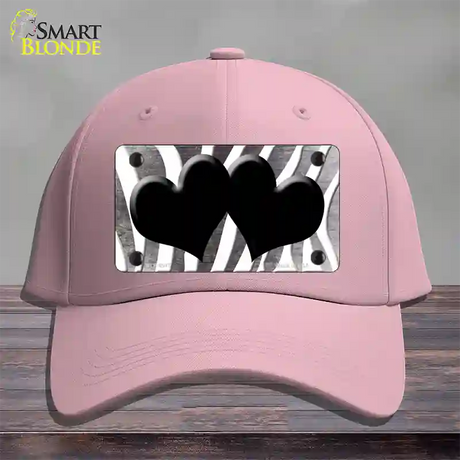 Black White Zebra Hearts Oil Rubbed Novelty License Plate Hat Cotton / Pink