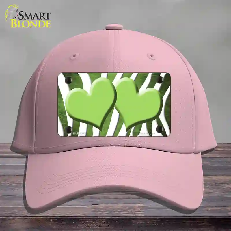 Lime Green White Zebra Hearts Oil Rubbed Novelty License Plate Hat Cotton / Pink