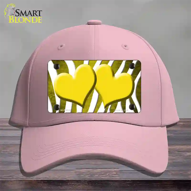 Yellow White Zebra Hearts Oil Rubbed Novelty License Plate Hat Cotton / Pink