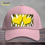 Yellow White Zebra Hearts Oil Rubbed Novelty License Plate Hat Cotton / Pink