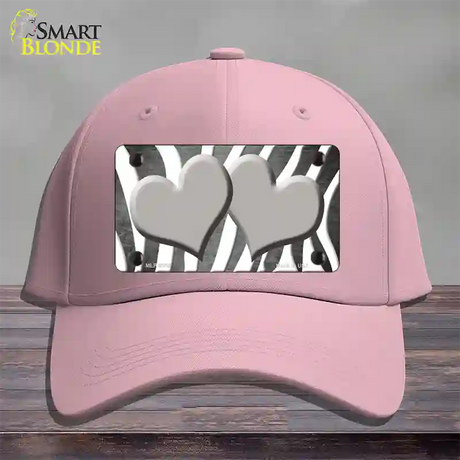 Gray White Zebra Hearts Oil Rubbed Novelty License Plate Hat Cotton / Pink