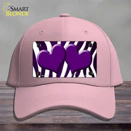 Purple White Zebra Hearts Oil Rubbed Novelty License Plate Hat Cotton / Pink