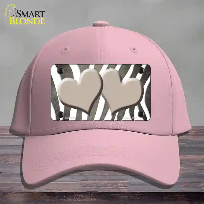 Tan White Zebra Hearts Oil Rubbed Novelty License Plate Hat Cotton / Pink