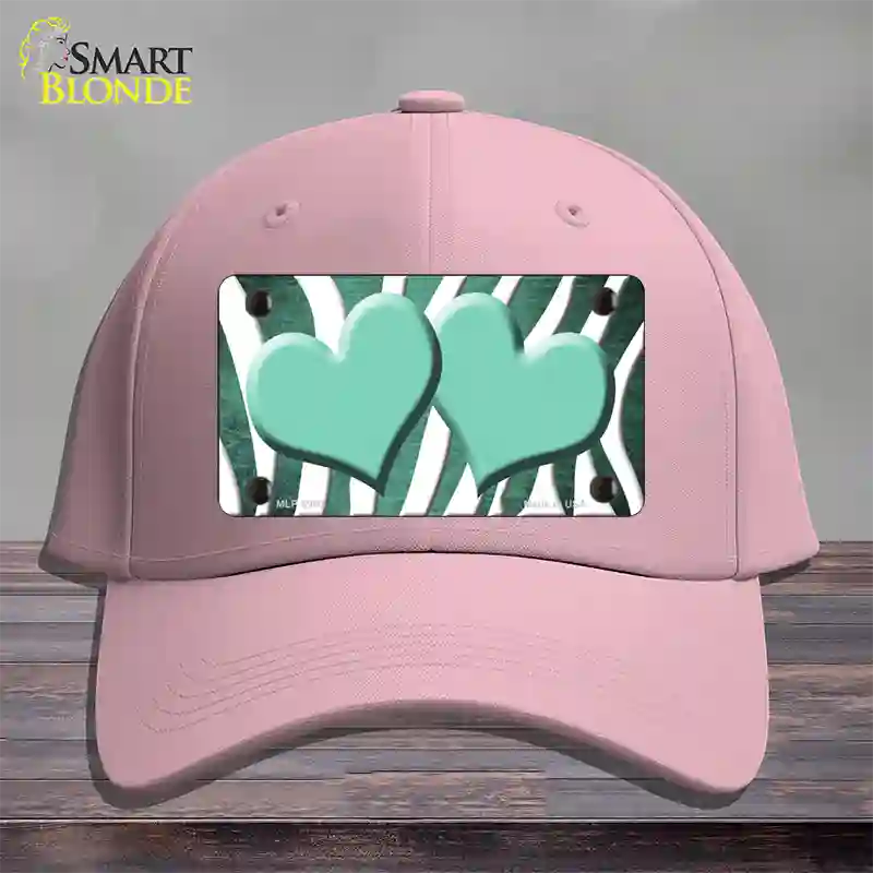 Mint White Zebra Hearts Oil Rubbed Novelty License Plate Hat Cotton / Pink