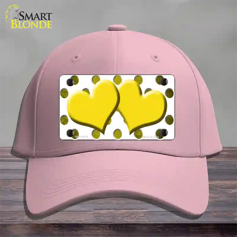 Yellow White Dots Hearts Oil Rubbed Novelty License Plate Hat Cotton / Pink