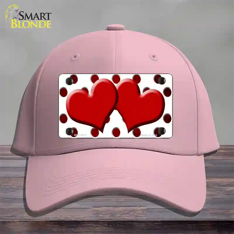 Red White Dots Hearts Oil Rubbed Novelty License Plate Hat Cotton / Pink