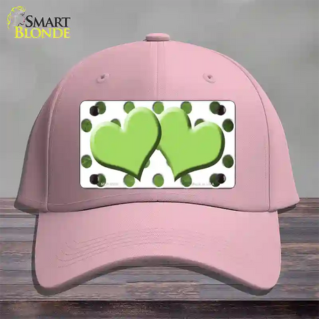 Lime Green White Dots Hearts Oil Rubbed Novelty License Plate Hat Cotton / Pink