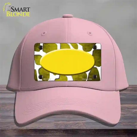 Yellow White Oval Giraffe Oil Rubbed Novelty License Plate Hat Cotton / Pink