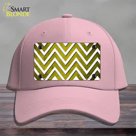 Yellow White Chevron Oil Rubbed Novelty License Plate Hat Cotton / Pink