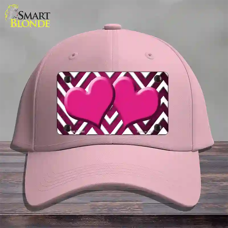 Pink White Hearts Chevron Oil Rubbed Novelty License Plate Hat Cotton / Pink