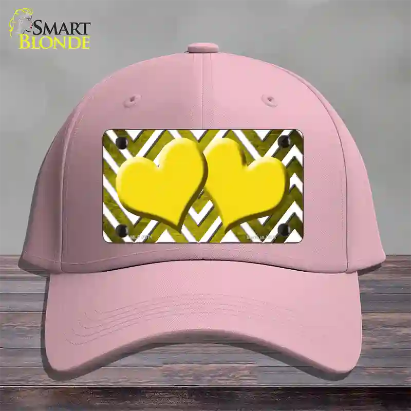 Yellow White Hearts Chevron Oil Rubbed Novelty License Plate Hat Cotton / Pink