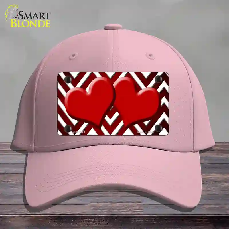 Red White Hearts Chevron Oil Rubbed Novelty License Plate Hat Cotton / Pink