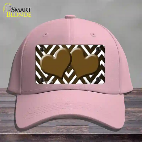 Brown White Hearts Chevron Oil Rubbed Novelty License Plate Hat Cotton / Pink