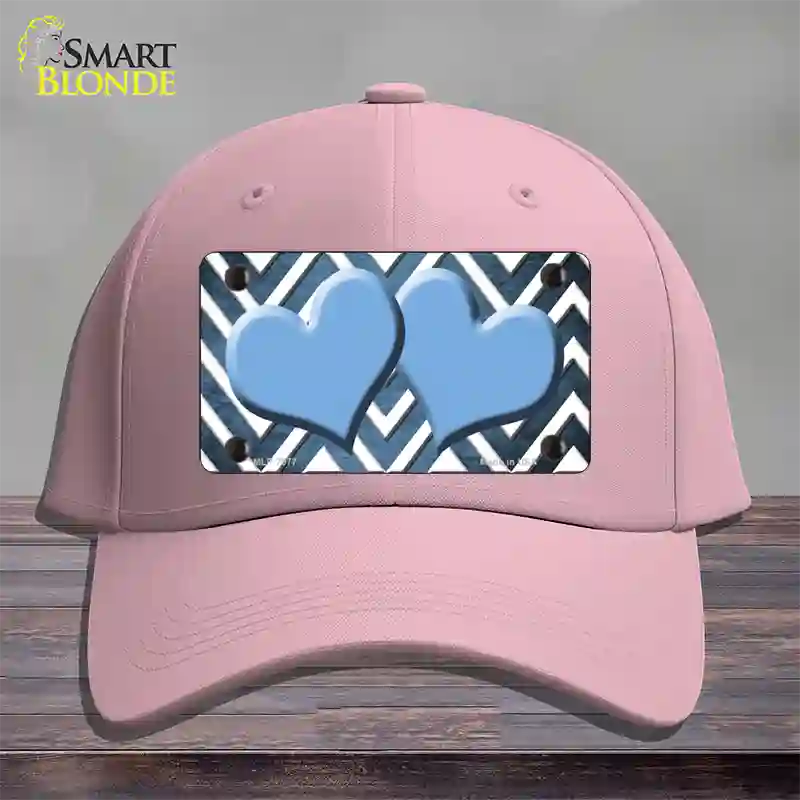 Light Blue White Hearts Chevron Oil Rubbed Novelty License Plate Hat Cotton / Pink