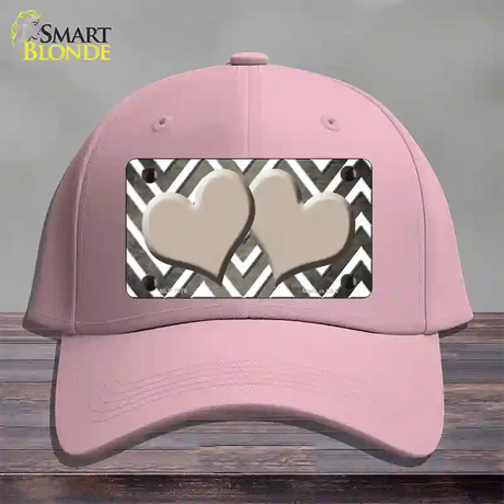 Tan White Hearts Chevron Oil Rubbed Novelty License Plate Hat Cotton / Pink