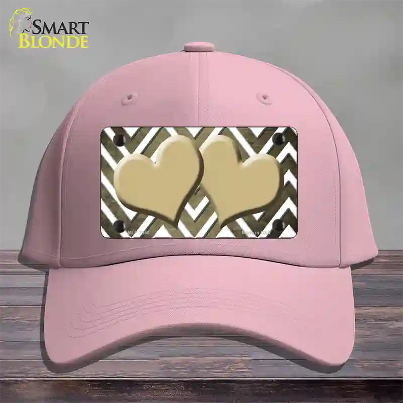 Gold White Hearts Chevron Oil Rubbed Novelty License Plate Hat Cotton / Pink