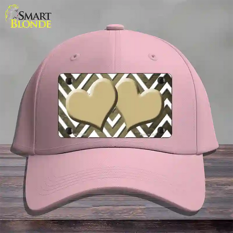 Gold White Hearts Chevron Oil Rubbed Novelty License Plate Hat Cotton / Pink