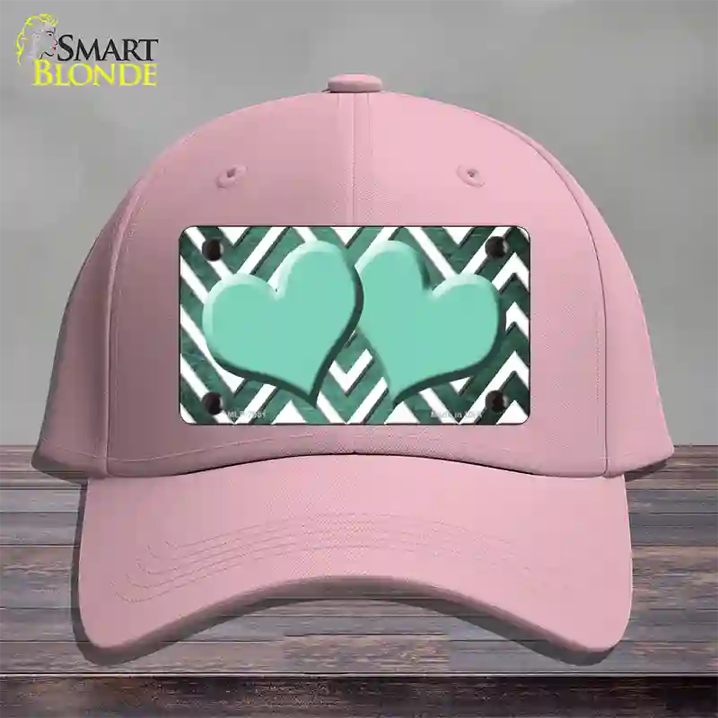 Mint White Hearts Chevron Oil Rubbed Novelty License Plate Hat Cotton / Pink