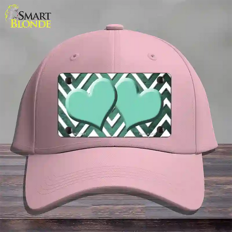 Mint White Hearts Chevron Oil Rubbed Novelty License Plate Hat Cotton / Pink