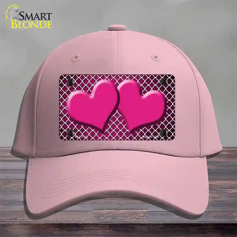 Pink White Quatrefoil Hearts Oil Rubbed Novelty License Plate Hat Cotton / Pink